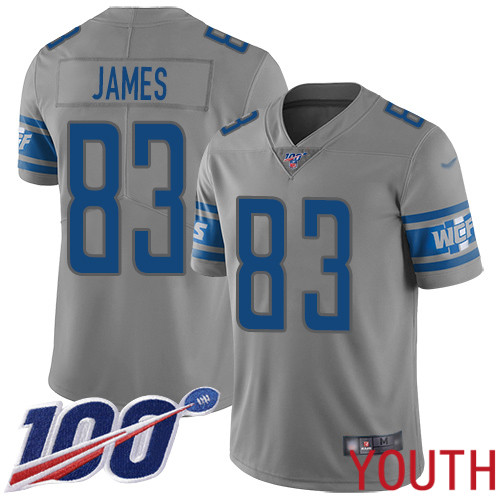 Detroit Lions Limited Gray Youth Jesse James Jersey NFL Football #83 100th Season Inverted Legend
